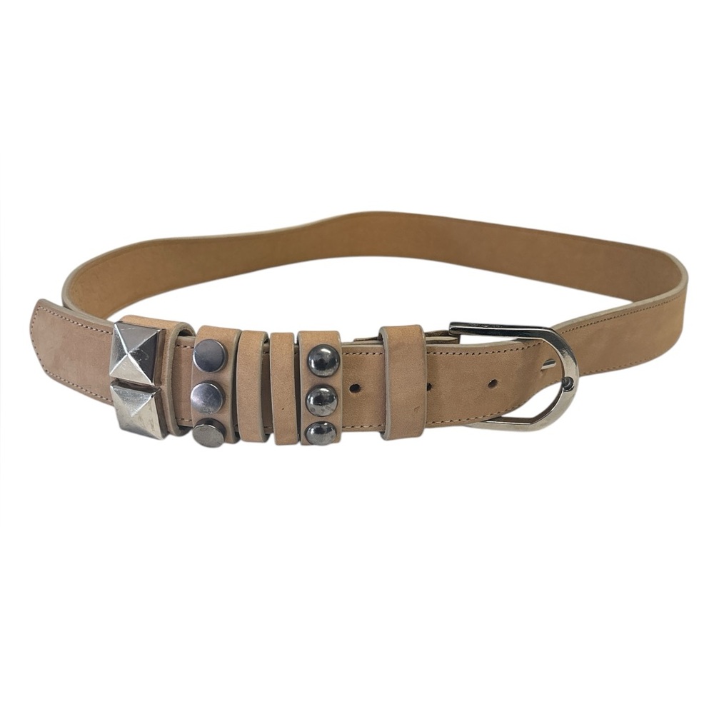 Ōe Tan Leather Belt With Silver Studs & Buckle Accents For Men & Women